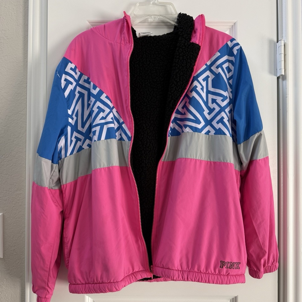 VICTORIAS SECRET PINK RARE PINK SHERPA ANORAK WINDBREAKER HOODIE Size XS